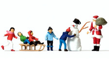 Preiser 10626 Weihnachtsmann Kinder Schneemann 7 Figuren H0 1:87 handbemalt