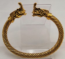 Wikinger Armreif Armband UNISEX Drachenkopf goldfarbig Mittelalterschmuck Gewand