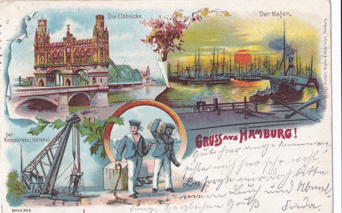 Antike 1911 litho gelaufen - litho,