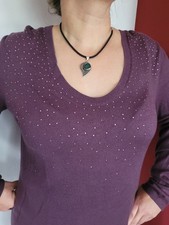 Pulli Street One Feinstrick Long Pulli Lila Gr. 44 Glitzersteine