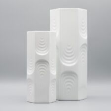 Retro Op-Art Design AK Kaiser Geometric Relief Glossy & Matte Porcelain Vase Duo