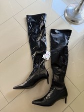 ZARA STIEFEL 38 OVERKNEE BLACK KITTEN HEEL
