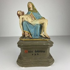 Alte Neo Gotik Heiligenfigur Skulptur Pieta Maria Jesus Gips bemalt Antik 1880