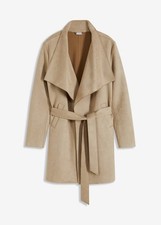 Velourlederimitat-Mantel mit Gürtel Gr. 40 Sand Damen Lederimitat-Jacke Neu*