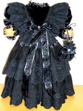 Puppenkleid antik Stil mit Beutel Gr. 70-75 blauschwarz für BeBe Bru Jumeau usw