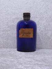 Antike Apotheker Glas Flasche Formalin 4 % - Vintage - Abriss - 19 cm - Blau