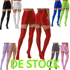 DE Damen Öl Glanz Rock und Halterlose Strümpfe Dessous Set Zubehör Tanz Outfit