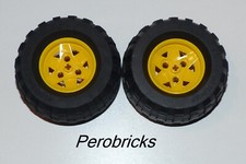 Lego Technic , 2 Räder Rad Reifen 81,6 x 38R gelbe 3-Loch Felgen