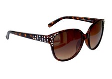 Stylische Damenbrille Sonnenbrille Pornobrille Braun Leopard Strass-Steinen M 37