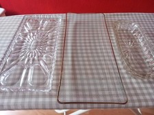 2 X Kuchenplatte rechteckig aus Glas mit Muster +kleine Glasschale 