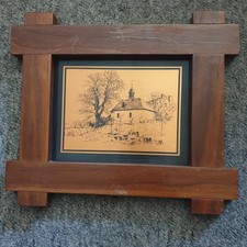 Kupferstich mit holzrahmen - kupferstich,