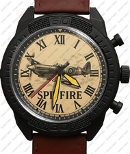 Spitfire WWII Kämpfer #2 Römischen Ziffern Armee Stil Lederarmband Armbanduhr