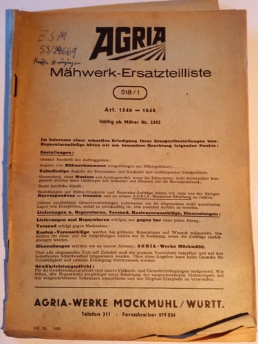 Agria mähwerk ersatzteilliste - agria,