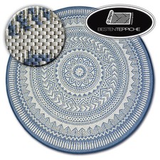MODERNE SISAL blau creme kreis Teppich "FLAT" Blumen Einfach zu säubern