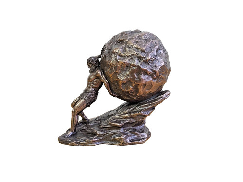 Sisyphos figur rollt den - sisyphos-figur,