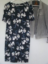 BONITA knielanges Kurzarm ShirtKleid Visc./Elasth. dkl.blau-weiß Gr.M(40)