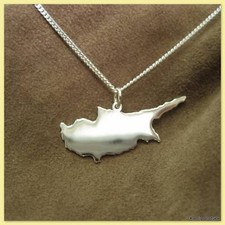 ZYPERN Landkarte Anhänger mit 45 cm Panzerkette in 925er Silber, Kıbrıs, Κύπρος