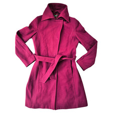 Benetton Woll Filzmantel Damen Gr 44 Bordeaux Rot Wintermantel Top Zustand