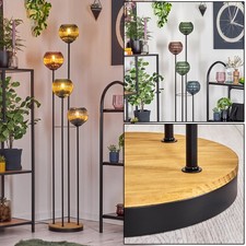 HOFSTEIN Cesaro Stehlampe Metall/Holz/Riffelglas Schwarz/Braun/Grün/Blau/Kupfer