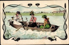 Künstler Ak Das wasserscheue Tantchen, Ruderpartie im Boot Wassernixe - 10603794