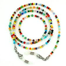 Brillenhalter Brillenkette BUNT rot blau Brillenband Glasperlen Edelstahl 4315P