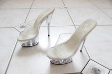 Sexy Gogo Plateau High Heels Mules von Pleaser weiß transparent Poledance Gr 36