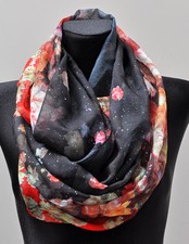 Loop-Schal Seide Seidentuch Halstuch Tuch Schlauchschal Damen Blumen Glitzer