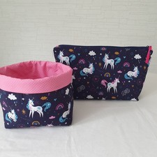 Kosmetiktasche und Utensilo Kinder  2er Set handmade neu mehrfarbig Einhörner