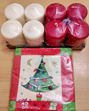 HEMSJÖ Ikea Blockkerze 8cm in 2 Farbene : 4x Weiß +4x Rot+ Papierservietten