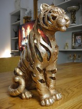 Deko Figur Tiger Gold Raubkatze Skulptur Statue Löwe Leopard Gepard Edel Luxus