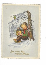 P232 AK  Zum neuen Jahr herzliche Wünsche Junge mit Laterne im Schnee gel. 1951