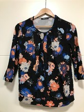 FRANK WALDER Bluse Oberteil schwarz blau Gr. 40 3/4-Arm Blumen-Muster floral CAR