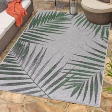 Outdoor Teppich Flachgewebe Palmen Design Wetterfest für Terrasse Balkon Küche