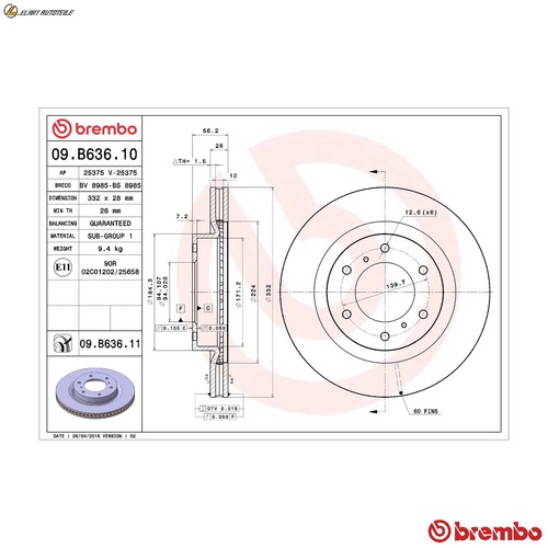 Bremsscheibe b636 11 - 2x, 09.b636.11