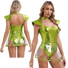 Damen Gymnastikanzug PVC Rock Body Turnanzug Einteilig Jumpsuit Ausgehöhlt Sexy