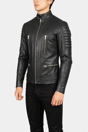 Herren schwarz leder biker - schwarz,