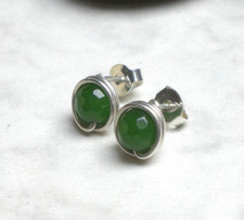 Grüne JADE Ohrstecker 925 Sterling Silber, Ohrringe facettiert, eingefasst t722