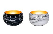 2er Set Teelichthalter Metall Schwarz Weiß Marmor Optik Windlicht Kerzenhalter