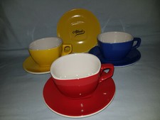 3 x  Alfredo - Cappuccino- Milchkaffee- Tasse, XXL gelb - rot - blau