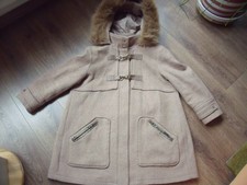 Yessica C&A langer Damen-WollMantel HellBraun Gr. 42 mit Kapuze + Taschen + Fell