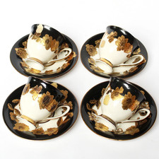 4 Mokkatassen Espressotassen Schwarz Weiß Goldbemalung Waldershof Bavaria