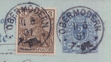 75802) OBERMODERN Elsass Stempel 1901 auf Postkarte Ausgaben-MiF