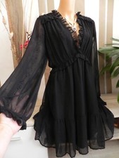 wunderschönes Tunika-Blusen-Kleid Chiffon Rüschen Gothic von Zara Gr. 42 / 44 XL