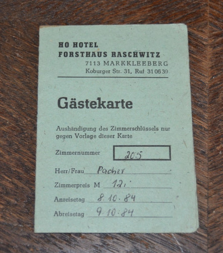 Ddr gästekarte 1984 - gästekarte,