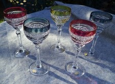 4 farbige Bleikristall  / Weingläser / Kristall - Glas