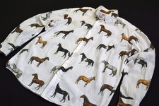 Mise au Green Polo Hemd Pferd Shirt All Over Print Vintage Reiten Horse France L