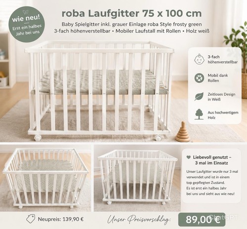 Roba laufgitter 75x100 holz - 75x100, cm