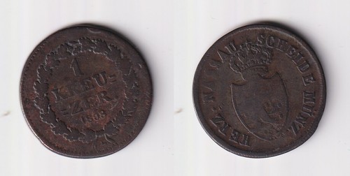 Kreuzer münze nassau 1808 - 1,
