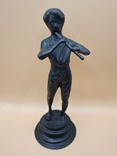 Vintage Bronze Flötenspieler Skulptur Mann Hohlguss Markiert schwarz B11