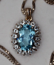 AQUAMARIN-SAPHIR-ANHÄNGER.925er STERLINGSILBER;L2,5cm,B1,5cm,KETTE 925er,40 cm